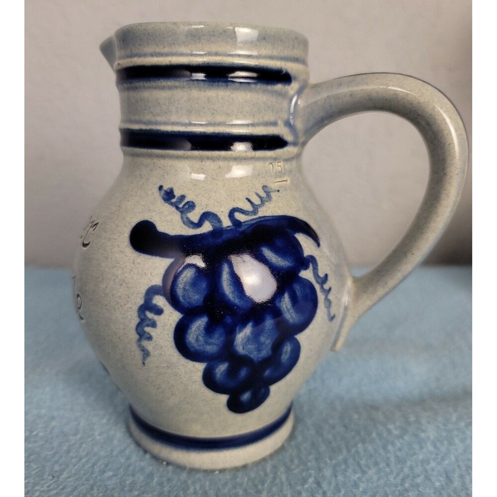 Salt Glaze Gray Blue Pitcher Carafe lauffener weinkriigle Germany 6.5 in Vintage